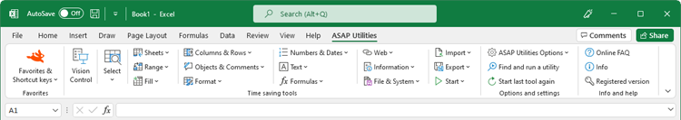 Excel with ASAP Utilities in it's menu